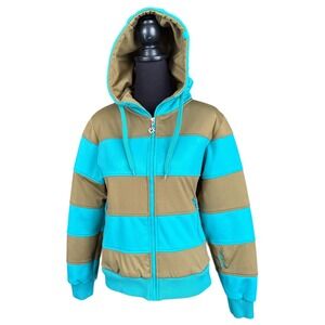 Nikita Heavyweight Zipped Hoodie in Teal & Olive Green Stripe, Medium, Snowboard